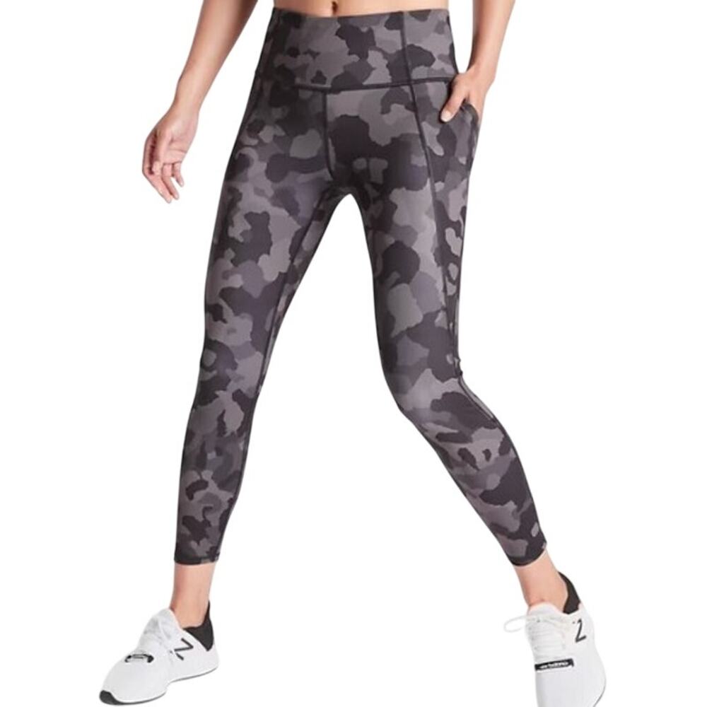 Athleta Lightning 7/8 Tight SuperSonic High Rise Wicking Black Camoflauge Large